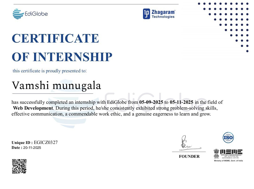 Ediglob Internship Completion Certificate
