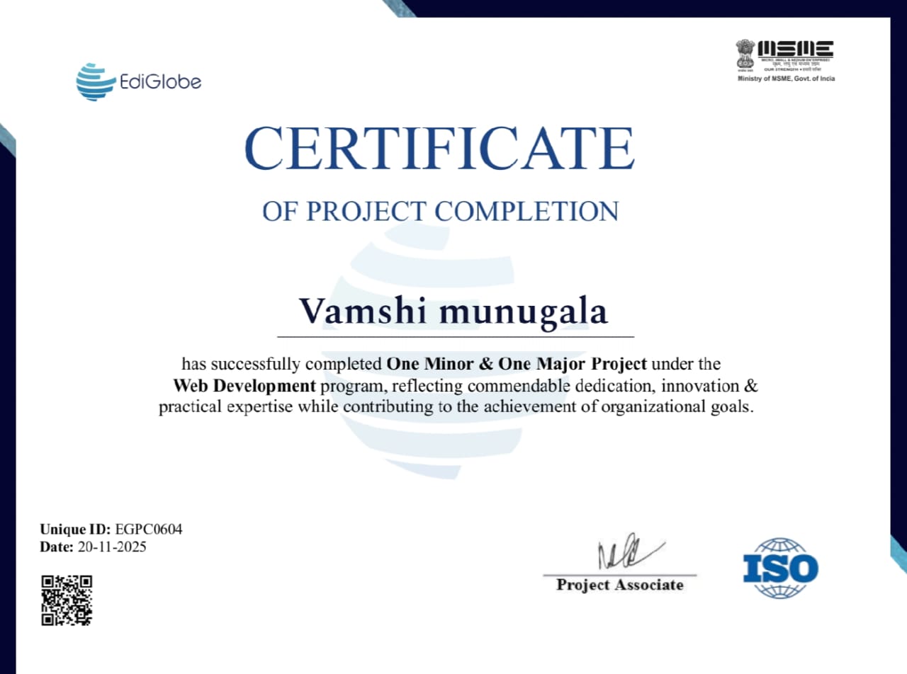 Ediglob Project Completion Certificate